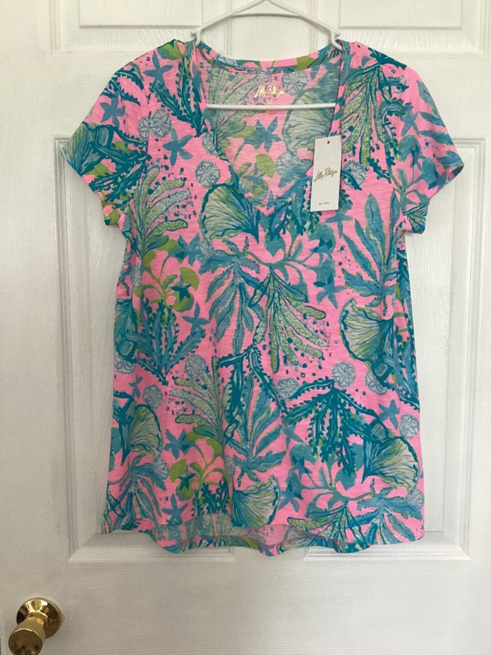 Lilly Pulitzer Etta V-Neck Tee  Mandevilla Baby Hip Nautical Small NWT Cruise